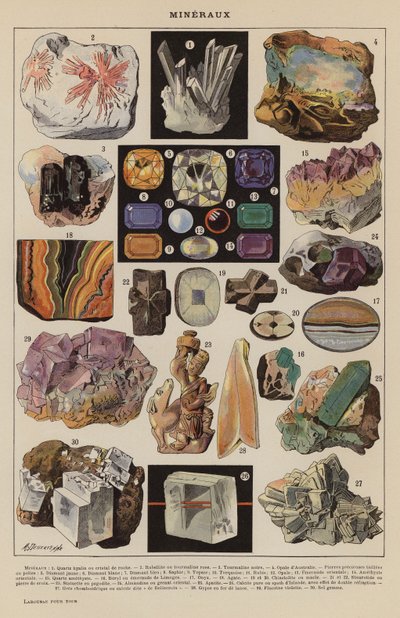 Mineralien (Farblithographie) von French School