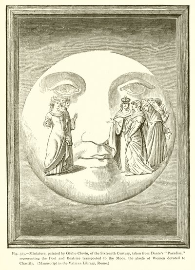 Miniatur, gemalt von Giulio Clovio, des sechzehnten Jahrhunderts, aus Dantes Paradies von French School