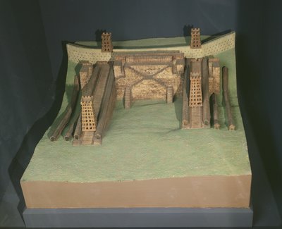 Modell der Konstruktionen von Julius Caesar (101-44 v. Chr.) vor Avaricum (Bourges) im Jahr 52 v. Chr. von French School