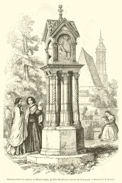 Denkmal errichtet zum Gedenken an Sebastian Bach (Gravur) von French School