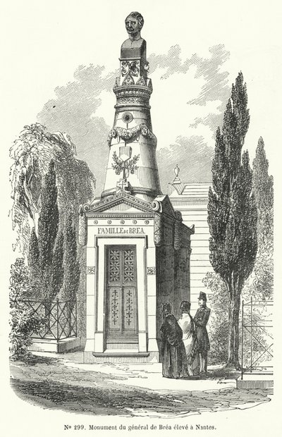 Denkmal in Nantes für den französischen General Jean Baptiste Fidele Brea, hingerichtet von Revolutionären während des Juniaufstands in Paris 1848 (Stich) von French School