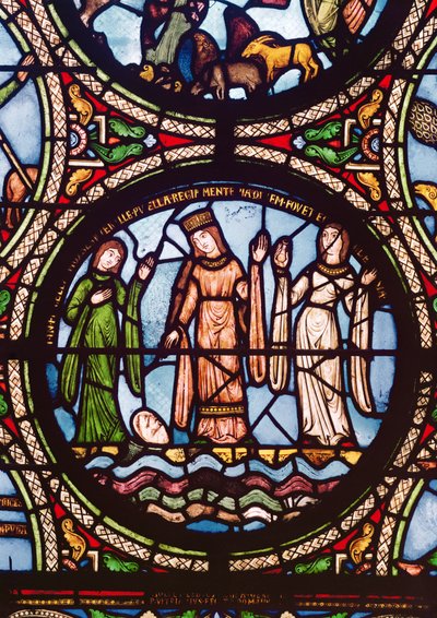 Moses aus dem Wasser gerettet, 12.-13. Jahrhundert von French School