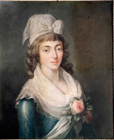 Madame Roland: Porträt von Madame Roland (1754-1793), Figur der Französischen Revolution, mit der Girondistenmütze von French School