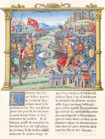 Ms.18 f.7v Schlacht von Montlhéry während des Krieges der Liga des öffentlichen Wohls, 14. Juli 1465, aus den Memoiren von Philippe von Commines (1445-1509) von French School