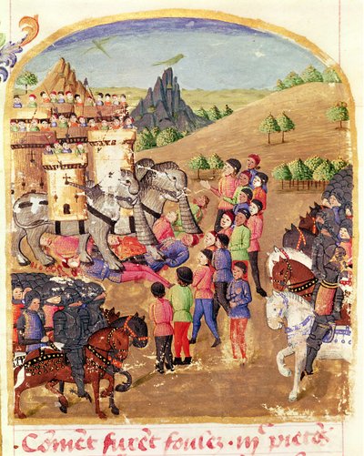 Ms 1335 fol.217 Die Kriegselefanten, aus Vie d