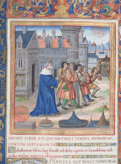 Ms. 1581 f. 228 Illustration aus Buch XII (Vom Tod Alexanders des Großen bis zum Tod des Judas Makkabäus), Kapitel 1 der Antiquitates Judaicae von Flavius Josephus von French School