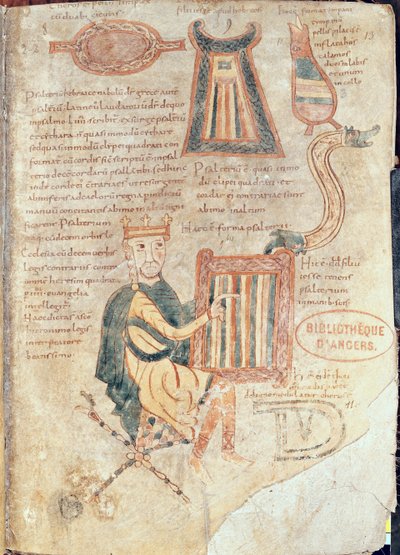 Ms 18 fol.13 König David spielt eine Psalter, aus einem Psalter von French School
