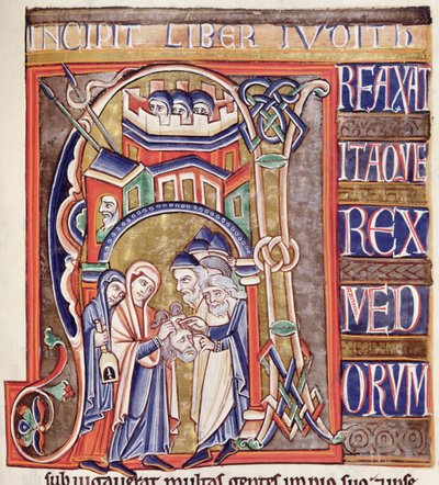 Ms 1 fol.292 Historisierte Initiale, Judith mit dem Kopf von Holofernes darstellend, aus der Souvigny-Bibel von French School