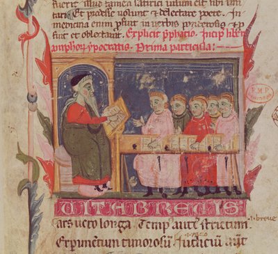 Ms. 2046 fol. 1 Unterrichtsszene, Detail der ersten Seite von 
