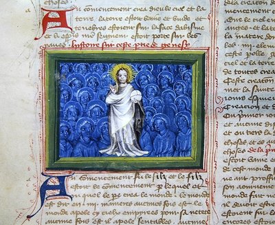 Gott umgeben von Engeln, aus der Bibel des Grands Augustins von French School