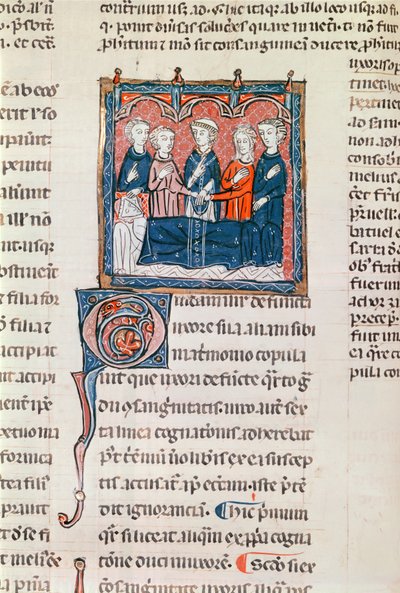 Ms 372 fol.243 Die Heirat eines Witwers, aus Decrets de Gratien von French School