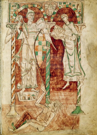 Der Kopist überreicht sein Buch dem Hl. Michael, aus den Recognitiones von Saint Clement von French School