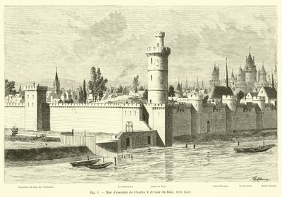Stadtmauer von Karl V. und Turm des Bois, um 1450 von French School