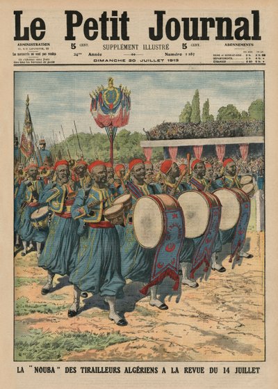 Musikalische Abteilung der algerischen Infanteristen bei der Parade der Überprüfung am 14. Juli, Titelbildillustration aus 