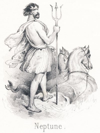 Neptun: Sohn von Saturn und Rhea. Er wurde aus dem Himmel vertrieben, weil er gegen Jupiter konspirierte von French School