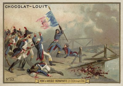 Napoleon in der Schlacht an der Brücke von Arcole, Italien, Französische Revolutionskriege, 15.-17. November 1796 von French School