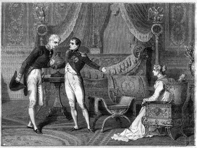 Napoleon, seine Frau Marie-Louise und Prinz Metternich im Gespräch von French School