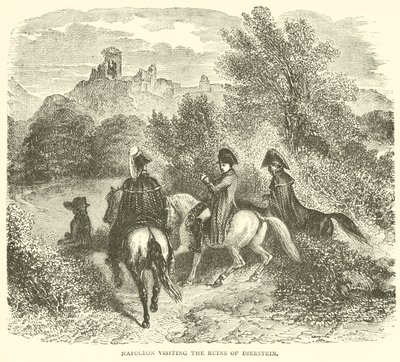 Napoleon besucht die Ruinen von Dierstein (Gravur) von French School