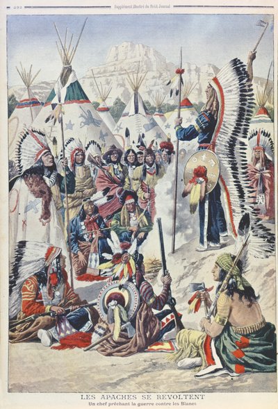 Häuptling der Ureinwohner ruft zum Aufstand gegen die Weißen auf, Illustration aus Le Petit Journal von French School