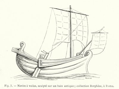 Segelschiff, auf einem antiken Bad geschnitzt; Sammlung Borghese, Rom (Stich) von French School