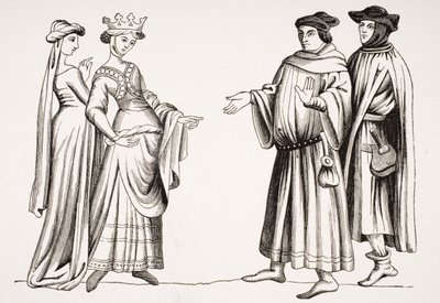 Edle Dame und Ehrendame und zwei Bürger, nach einer Miniatur in 
