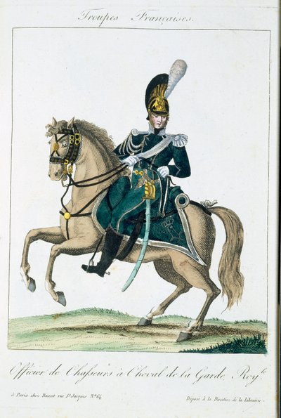 Offizier der Königlichen Garde zu Pferd, aus Troupes Francaises, veröffentlicht bei Basset, Paris, um 1790 von French School