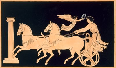 Olympischer Wagenlenker mit Lorbeerkranz gekrönt von French School