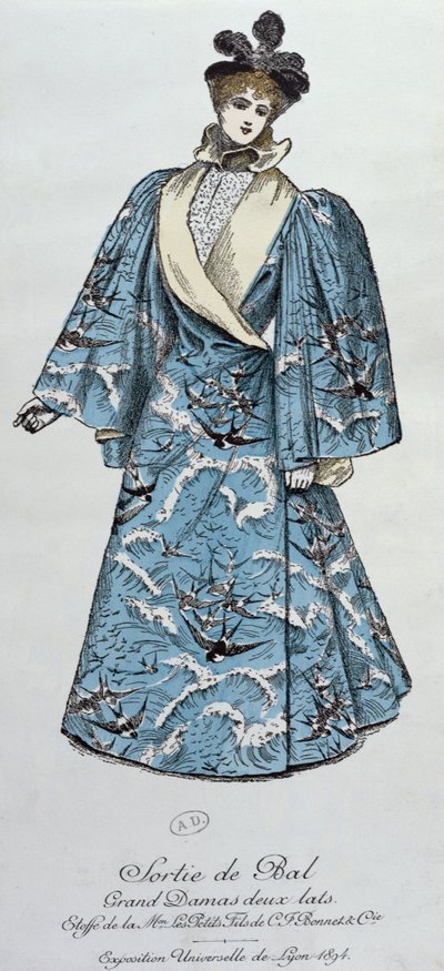 Opernmantel des Couturiers Worth, aus einem Prospekt für die Exposition Universelle de Lyon, 1894 von French School