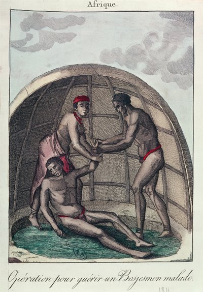 Operation zur Heilung eines kranken Buschmanns, 1811 (Farbstich) von French School