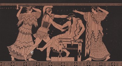 Orestes tötet Aegisthus (Farblithografie) von French School