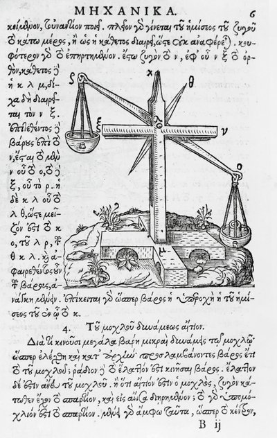Seite aus Mhxanika, Reproduktion eines griechischen Manuskripts von Aristoteles (384-322 v. Chr.), veröffentlicht in Paris von French School