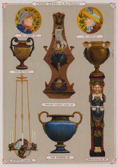 Seite aus dem Katalog des Grand Depot de Porcelaines, Faiences et Verreries von French School