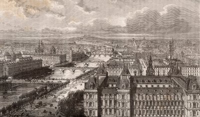 Paris - die Seine - die Brücken - Blick vom Turm Saint-Gervais - Gravur in „La France illustrée: géographie, histoire, administration statistique“ von V.-A. Malt-Brown. 1884 von French School