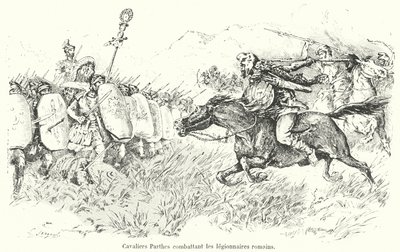 Parthische Kavallerie greift römische Legionäre an (Gravur) von French School