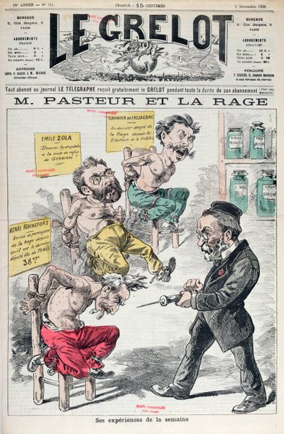 Pasteur und Tollwut, Karikatur der Experimente von Louis Pasteur (1822-95) aus Le Grelot, 8. November 1885 von French School