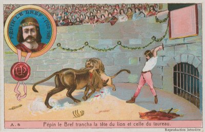 Pippin der Kleine (752-768) greift den Kopf des Löwen und des Stiers an von French School