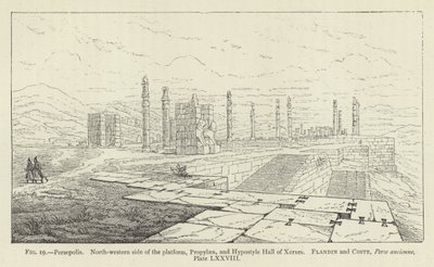 Persepolis, Nordwestseite der Plattform, Propylaea und Hypostylhalle von Xerxes von French School