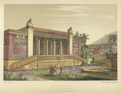 Persepolis, Palast des Darius, Perspektivische Ansicht der Fassade von French School