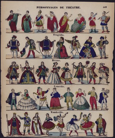 Theaterfiguren (farbige Gravur) von French School