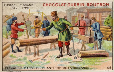 Peter der Große arbeitet in den Werften der Niederlande (Chromolithografie) von French School