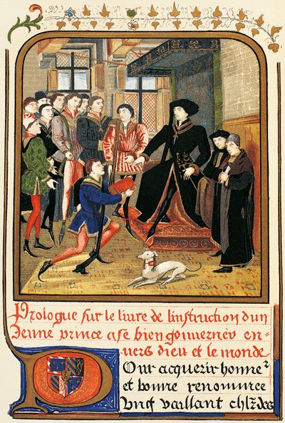 Philipp der Gute (1396-1467) unter Baldachin, Radierung aus Instruction jeune prince, enthalten im Dictionary of Furniture and Decoration, Henry Havard, Band II von French School