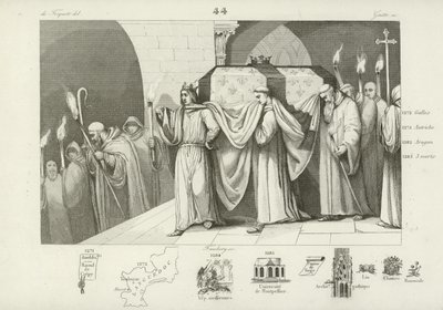 Philipp III. von Frankreich hilft, den Sarg seines Vaters Ludwig IX. zu tragen von French School