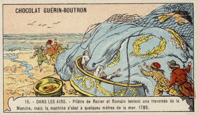 Pilatre de Rozier und Romains erfolgloser Versuch, den Ärmelkanal in einem Ballon zu überqueren von French School