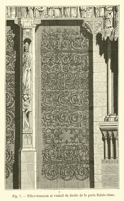 Pfeiler-Trumeau und rechter Flügel der Porte Sainte-Anne von French School