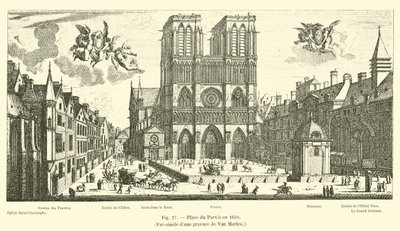 Place du Parvis im Jahr 1650, Faksimile eines Stichs von Van Merlen von French School