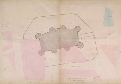 Plan, der die Umrisslinien der Bastille zeigt, 1830 von French School