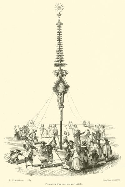 Mai-Baum-Pflanzung im 17. Jahrhundert (Stich) von French School