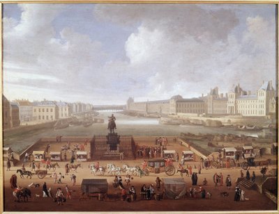 Pont-Neuf, Paris, gesehen vom Eingang zur Place Dauphine mit Blick auf das Collège des Quatre-Nations, Quai Malaquais und Louvre von French School