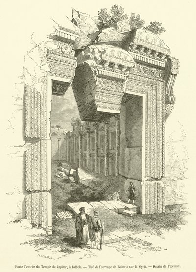 Eingangstor des Tempels des Jupiter in Baalbek (Gravur) von French School
