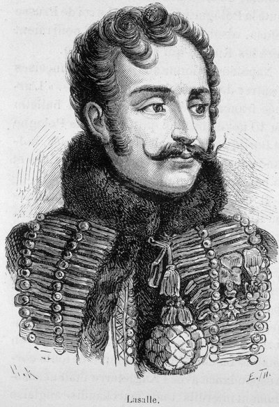 Porträt von Antoine Charles Louis, Graf von Lasalle, französischer General (1777 - 1809), gefallen in der Schlacht bei Wagram - in „L